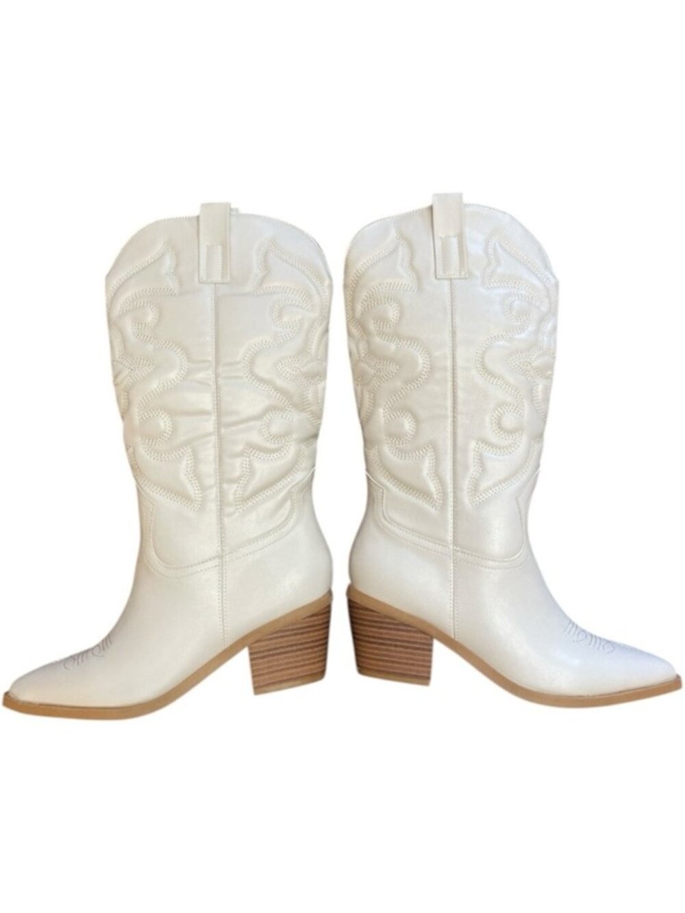 #17 Journee Women's Chantry Knee High Cowboy Boots (Beige Faux Leather) - Picture 6 of 10